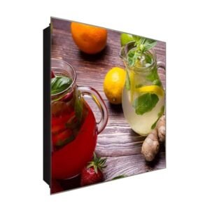  Schlüsselkästchen aus Echtglas | Motiv "Erdbeer Zitronen Tee" | Maße 30x30 cm | verschiedene Motive im Digitaldruck | Schlüsselaufbewahrung inklusive Haken | für Eingangsbereich und Wohnungsflur