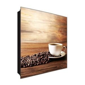  Schlüsselkästchen aus Echtglas | Motiv Genuss Kaffee | Maße 30x30 cm | Verschiedene Motive im Digitaldruck | Schlüsselaufbewahrung inklusive Haken | für Eingangsbereich und Wohnungsflur