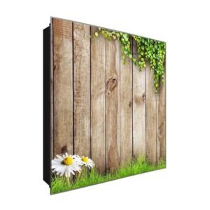  Schlüsselkästchen aus Echtglas | Motiv Zaun im Garten | Maße 30x30 cm | Verschiedene Motive im Digitaldruck | Schlüsselaufbewahrung inklusive Haken | für Eingangsbereich und Wohnungsflur