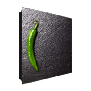  Schlüsselkasten '1 grüne Paprika' 30x30 Glas, inkl. Haken Schlüsselbrett Schlüssel-Box Design Aufbewahrung