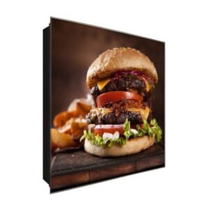  Schlüsselkasten '100% Burger' 30x30 Glas, inkl. Haken Schlüsselbrett Schlüssel-Box Design Aufbewahrung