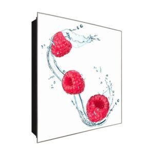  Schlüsselkasten ' 3 Himbeeren Aqua' 30x30 Glas, inkl. Haken Schlüsselbrett Schlüssel-Box Design Aufbewahrung