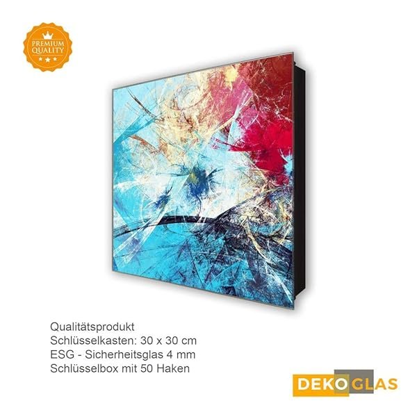 Schlüsselkasten 'Abstrakte Kunst' 30x30 Glas, inkl. Haken Schlüsselbrett Schlüssel-Box Design Aufbewahrung – Bild 5