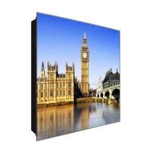  Schlüsselkasten 'Big Ben Frontansicht' 30x30 Glas, inkl. Haken Schlüsselbrett Schlüssel-Box Design Aufbewahrung