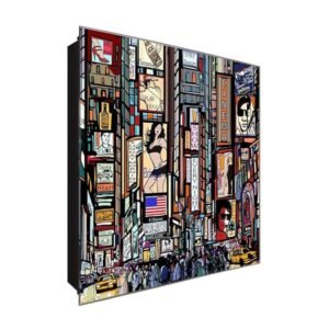  Schlüsselkasten 'Big City Life Art' 30x30 Glas, inkl. Haken Schlüsselbrett Schlüssel-Box Design Aufbewahrung