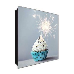  Schlüsselkasten 'Birthday Cupcake' 30x30 Glas, inkl. Haken Schlüsselbrett Schlüssel-Box Design Aufbewahrung