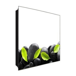  Schlüsselkasten 'Blatt auf Steine' 30x30 Glas, inkl. Haken Schlüsselbrett Schlüssel-Box Design Aufbewahrung