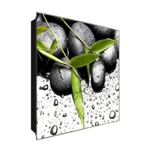  Schlüsselkasten 'Blätter mit Steine' 30x30 Glas, inkl. Haken Schlüsselbrett Schlüssel-Box Design Aufbewahrung