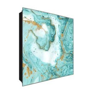  Schlüsselkasten 'Blau Goldener Traum' 30x30 Glas, inkl. Haken Schlüsselbrett Schlüssel-Box Design Aufbewahrung