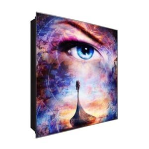  Schlüsselkasten 'Blaue Augen' 30x30 Glas, inkl. Haken Schlüsselbrett Schlüssel-Box Design Aufbewahrung