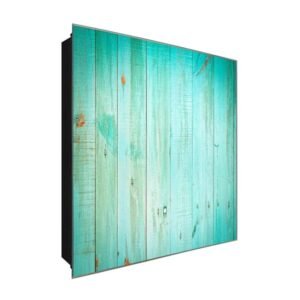  Schlüsselkasten 'Blauer Gartenzaun' 30x30 Glas, inkl. Haken Schlüsselbrett Schlüssel-Box Design Aufbewahrung