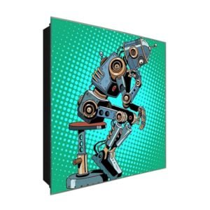  Schlüsselkasten 'Blech Roboter' 30x30 Glas, inkl. Haken Schlüsselbrett Schlüssel-Box Design Aufbewahrung