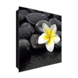  Schlüsselkasten 'Blüte auf Stein' 30x30 Glas, inkl. Haken Schlüsselbrett Schlüssel-Box Design Aufbewahrung