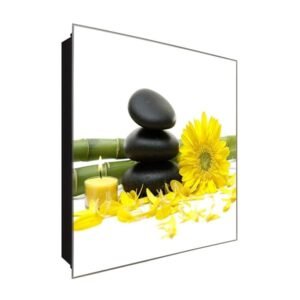  Schlüsselkasten 'Blüten und Bambus' 30x30 Glas, inkl. Haken Schlüsselbrett Schlüssel-Box Design Aufbewahrung