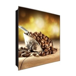  Schlüsselkasten 'Bohnen auf Baumstamm' 30x30 Glas, inkl. Haken Schlüsselbrett Schlüssel-Box Design Aufbewahrung