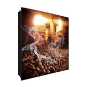  Schlüsselkasten 'Bohnenkaffee' 30x30 Glas, inkl. Haken Schlüsselbrett Schlüssel-Box Design Aufbewahrung