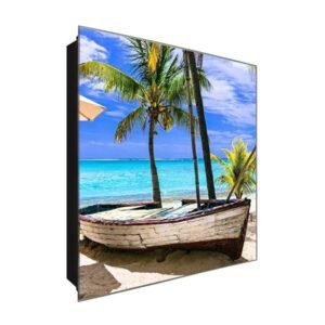  Schlüsselkasten 'Boot am Strand' 30x30 Glas, inkl. Haken Schlüsselbrett Schlüssel-Box Design Aufbewahrung