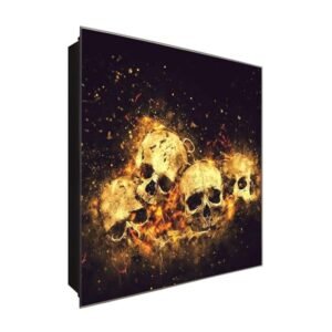  Schlüsselkasten 'Brennende Schädel' 30x30 Glas, inkl. Haken Schlüsselbrett Schlüssel-Box Design Aufbewahrung