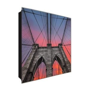  Schlüsselkasten 'Bridge in New York' 30x30 Glas, inkl. Haken Schlüsselbrett Schlüssel-Box Design Aufbewahrung