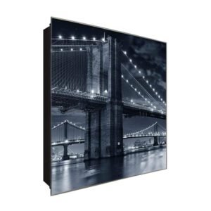  Schlüsselkasten 'Brooklyn Bridge' 30x30 Glas, inkl. Haken Schlüsselbrett Schlüssel-Box Design Aufbewahrung