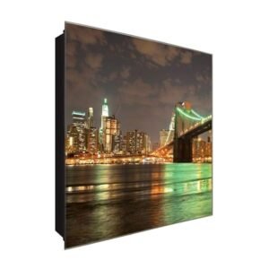  Schlüsselkasten 'Brücke und Lichter' 30x30 Glas, inkl. Haken Schlüsselbrett Schlüssel-Box Design Aufbewahrung