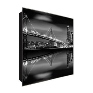  Schlüsselkasten 'Brückenspiegelung' 30x30 Glas, inkl. Haken Schlüsselbrett Schlüssel-Box Design Aufbewahrung