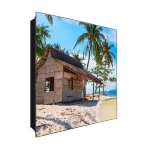  Schlüsselkasten 'Bungalow am Strand' 30x30 Glas, inkl. Haken Schlüsselbrett Schlüssel-Box Design Aufbewahrung