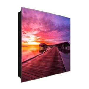  Schlüsselkasten 'Bungalows am Steg' 30x30 Glas, inkl. Haken Schlüsselbrett Schlüssel-Box Design Aufbewahrung