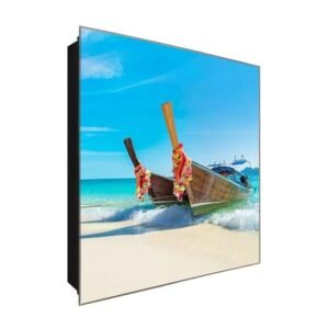  Schlüsselkasten 'Bunte Boote Flair' 30x30 Glas, inkl. Haken Schlüsselbrett Schlüssel-Box Design Aufbewahrung