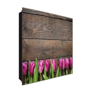  Schlüsselkasten 'Bunte Tulpen' 30x30 Glas, inkl. Haken Schlüsselbrett Schlüssel-Box Design Aufbewahrung