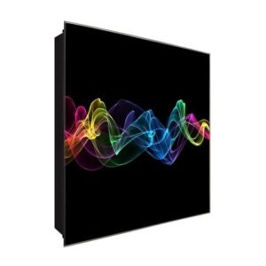  Schlüsselkasten 'Bunte Wellen' 30x30 Glas, inkl. Haken Schlüsselbrett Schlüssel-Box Design Aufbewahrung