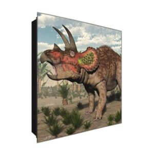  Schlüsselkasten 'Bunter Triceratops' 30x30 Glas, inkl. Haken Schlüsselbrett Schlüssel-Box Design Aufbewahrung