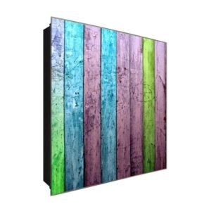  Schlüsselkasten 'Bunter Zaun ' 30x30 Glas, inkl. Haken Schlüsselbrett Schlüssel-Box Design Aufbewahrung