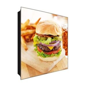  Schlüsselkasten 'Burger& Fries' 30x30 Glas, inkl. Haken Schlüsselbrett Schlüssel-Box Design Aufbewahrung