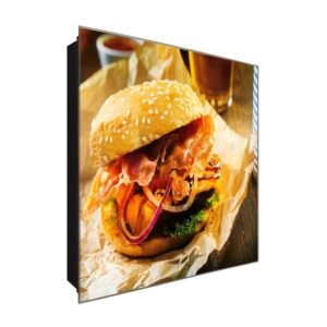  Schlüsselkasten 'Burger Inferno' 30x30 Glas, inkl. Haken Schlüsselbrett Schlüssel-Box Design Aufbewahrung