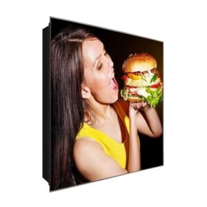  Schlüsselkasten 'Burger Traum ' 30x30 Glas, inkl. Haken Schlüsselbrett Schlüssel-Box Design Aufbewahrung