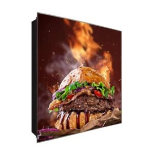  Schlüsselkasten 'Burger vom Grill' 30x30 Glas, inkl. Haken Schlüsselbrett Schlüssel-Box Design Aufbewahrung
