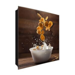  Schlüsselkasten 'Cerealien Frühstück' 30x30 Glas, inkl. Haken Schlüsselbrett Schlüssel-Box Design Aufbewahrung