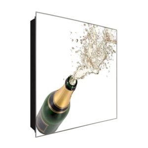  Schlüsselkasten 'Champagner Knall' 30x30 Glas, inkl. Haken Schlüsselbrett Schlüssel-Box Design Aufbewahrung