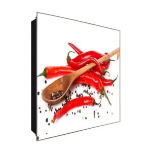  Schlüsselkasten 'Chili Löffel' 30x30 Glas, inkl. Haken Schlüsselbrett Schlüssel-Box Design Aufbewahrung