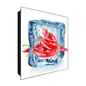  Schlüsselkasten 'Chillis in Ice' 30x30 Glas, inkl. Haken Schlüsselbrett Schlüssel-Box Design Aufbewahrung