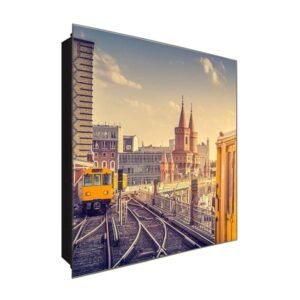  Schlüsselkasten 'City Gleisen' 30x30 Glas, inkl. Haken Schlüsselbrett Schlüssel-Box Design Aufbewahrung