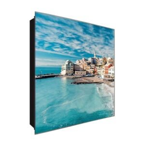  Schlüsselkasten 'City by The sea ' 30x30 Glas, inkl. Haken Schlüsselbrett Schlüssel-Box Design Aufbewahrung