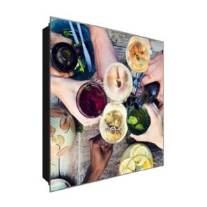  Schlüsselkasten 'Cocktails und Wein' 30x30 Glas, inkl. Haken Schlüsselbrett Schlüssel-Box Design Aufbewahrung