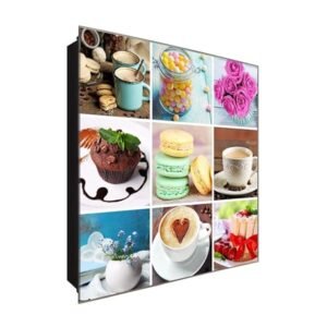  Schlüsselkasten 'Collage Süßes' 30x30 Glas, inkl. Haken Schlüsselbrett Schlüssel-Box Design Aufbewahrung