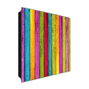  Schlüsselkasten 'Colorful Fence' 30x30 Glas, inkl. Haken Schlüsselbrett Schlüssel-Box Design Aufbewahrung