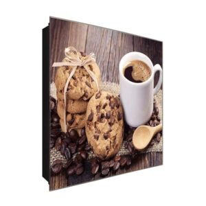  Schlüsselkasten 'Cookies und Kaffee' 30x30 Glas, inkl. Haken Schlüsselbrett Schlüssel-Box Design Aufbewahrung