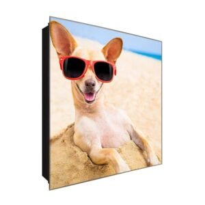  Schlüsselkasten 'Cool Chihuahua' 30x30 Glas, inkl. Haken Schlüsselbrett Schlüssel-Box Design Aufbewahrung