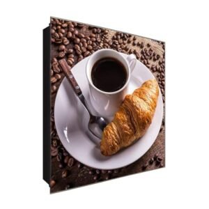  Schlüsselkasten 'Croissant Frühstück ' 30x30 Glas, inkl. Haken Schlüsselbrett Schlüssel-Box Design Aufbewahrung