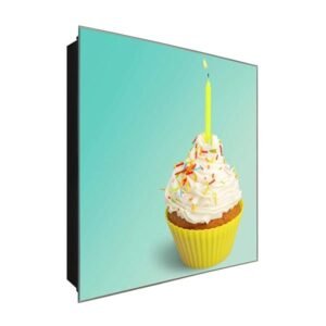  Schlüsselkasten 'Cupcake Birthday' 30x30 Glas, inkl. Haken Schlüsselbrett Schlüssel-Box Design Aufbewahrung